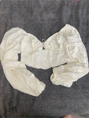 Sabo White Puff Sleeve Corset Top with Sweetheart Neckline